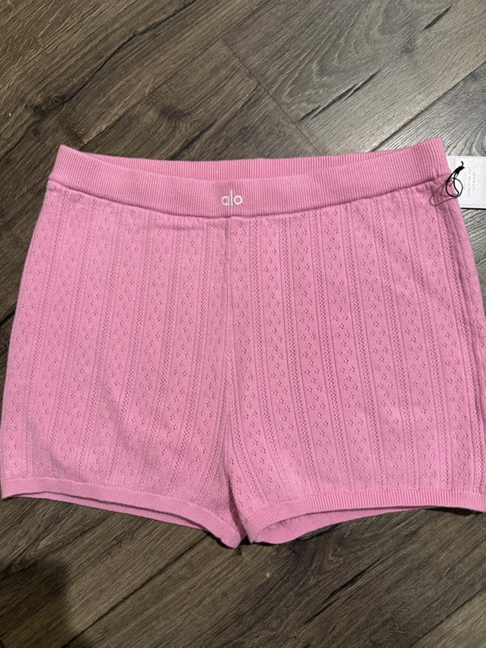 ALO Yoga Pink Knit Eyelet Bike Shorts - Women's